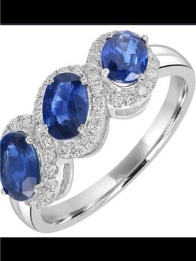 Lab created sapphire 3 stone cubic zirconia NWT RBP sz6 ring